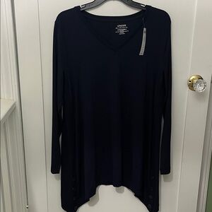 CHICOS Navy V-Neck Long Sleeve Top